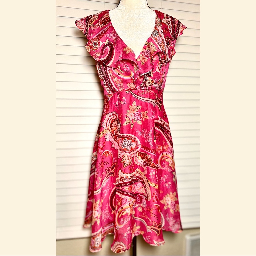 Vtg Karin Stevens Ruffled Paisley Print Dress